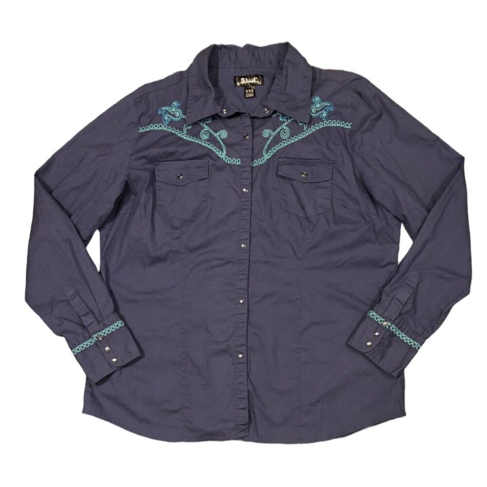 ADIKTD shirt Womens‎ size 2X blue long sleeve Button Front
